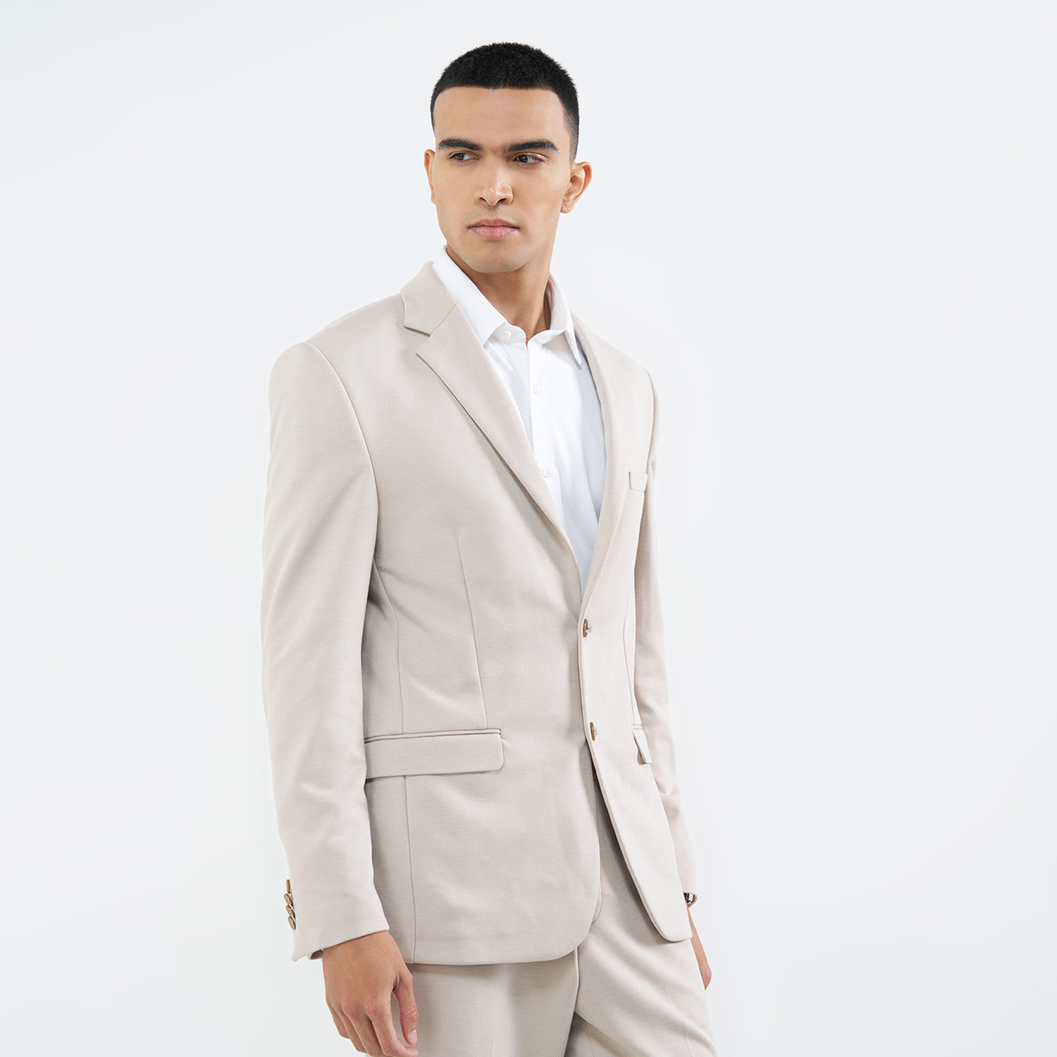 Image of Peregrine by Pantaloons Men Solid Single Breasted Casual Blazer (Beige)