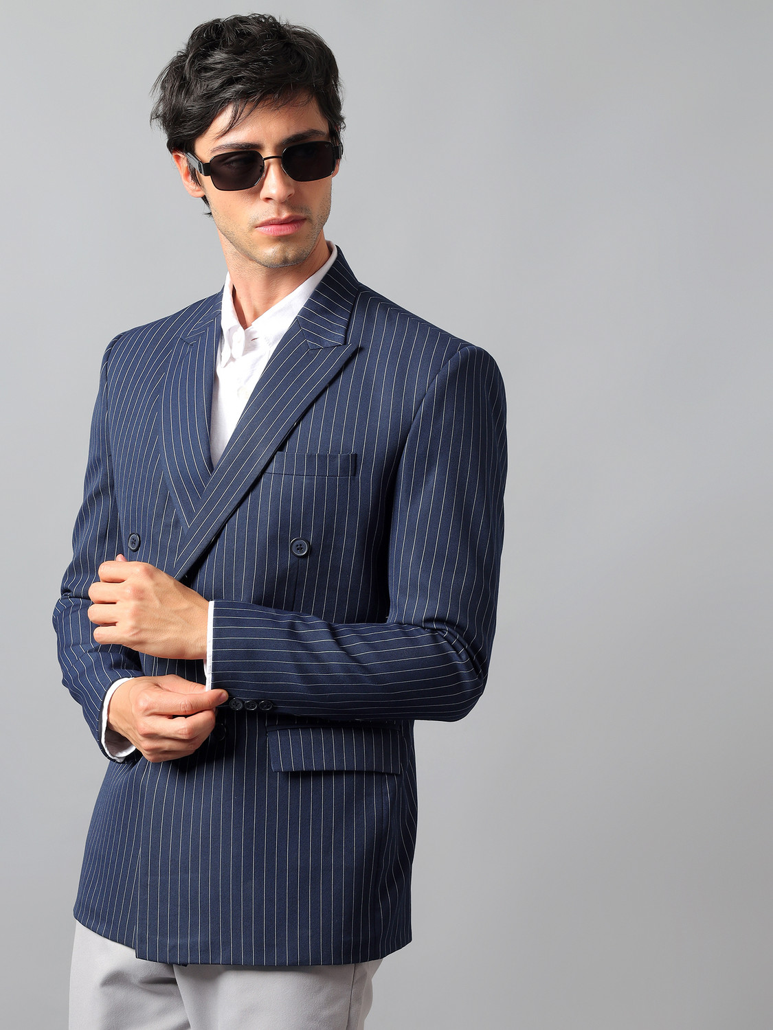 Image of The Button Story Striped Double Breasted Casual, Festive, Festive & Wedding, Formal, Lounge Wear, Party, Wedding Men Blazer