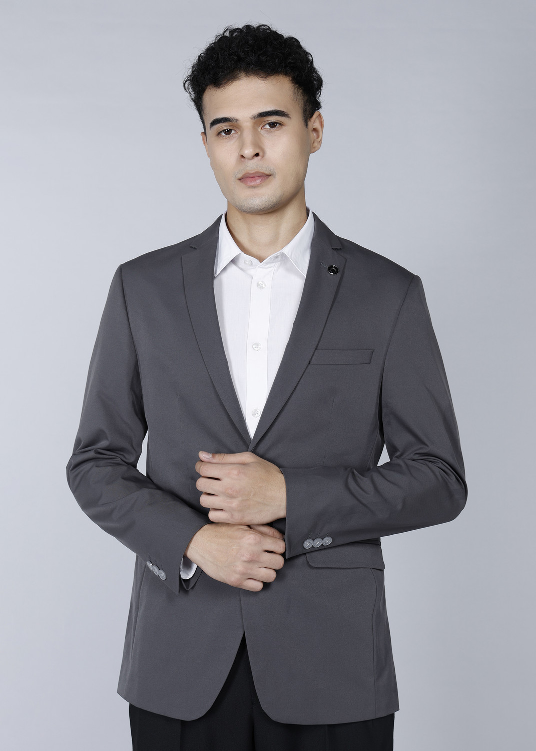 Image of Allen Solly Men Solid Single Breasted Casual Blazer (Grey)