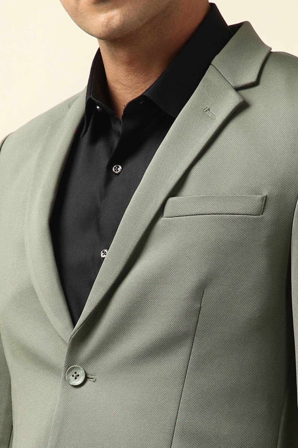 Peter England Solid Tuxedo Style Formal Men Blazer - Green - Image 5