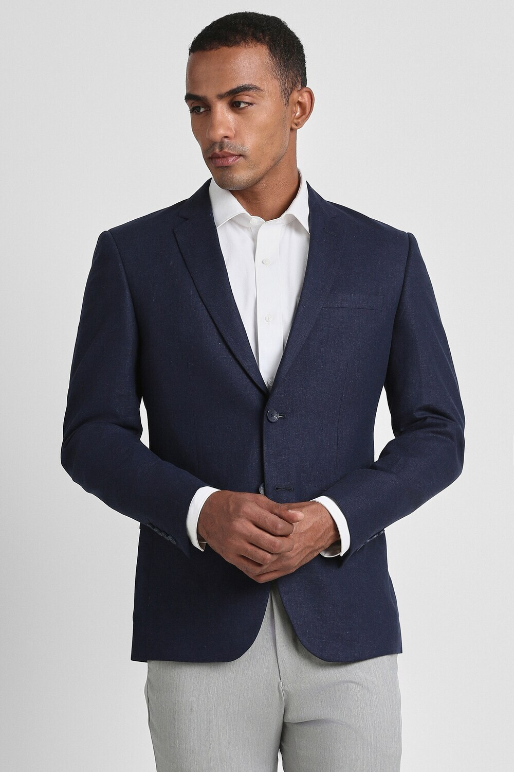 Image of PETER ENGLAND Men Solid Single Breasted Formal Blazer (Dark Blue)