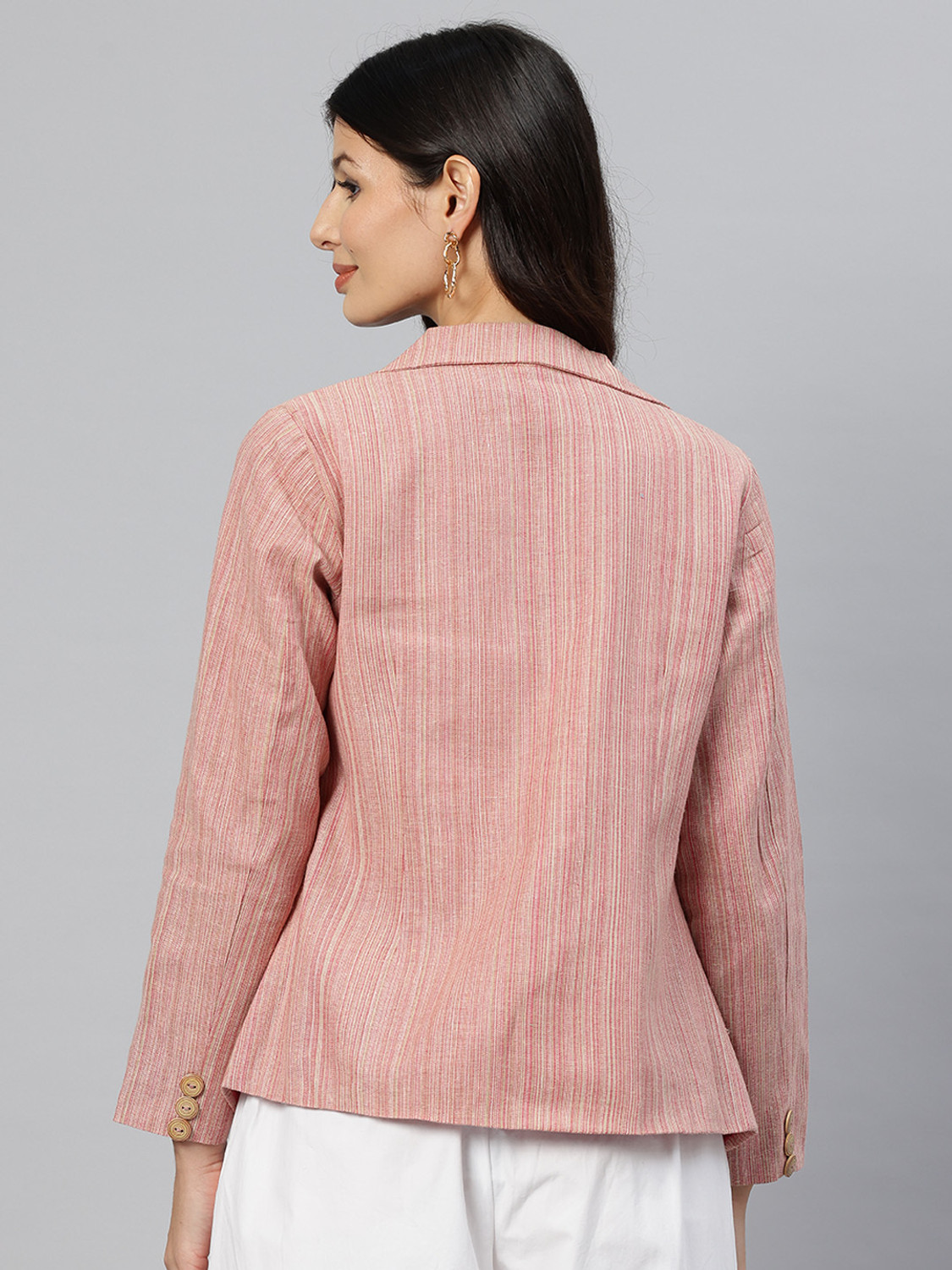 Image of Cottinfab Striped Single Breasted Casual Women Blazer