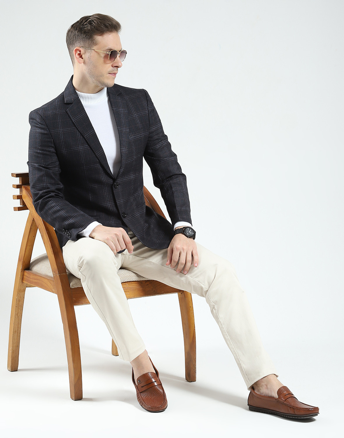 Image of MONTE CARLO Checkered Mandarin Casual Men Blazer