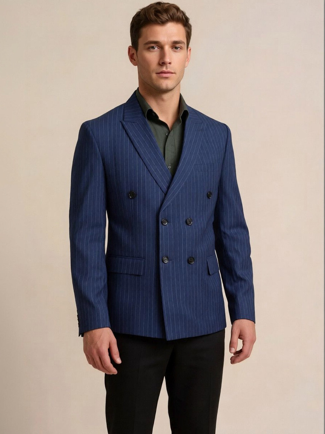Image of Rajniti Striped Double Breasted Festive, Festive & Wedding, Formal, Lounge Wear, Party, Wedding Men Blazer