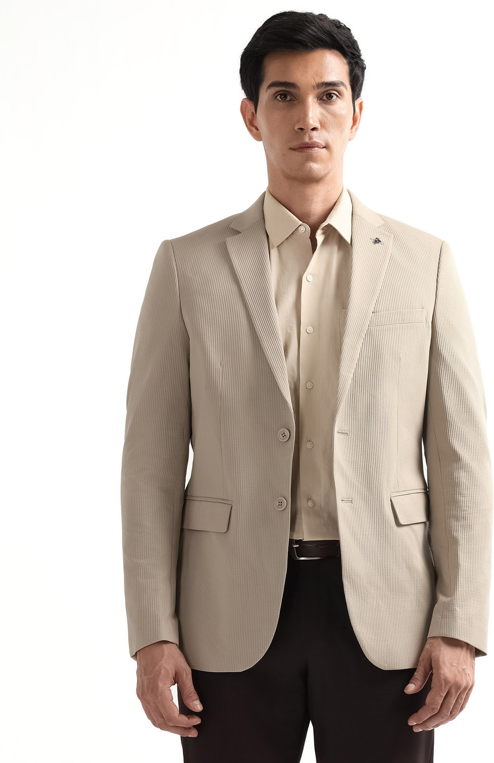 Image of ARROW Men Solid Single Breasted Formal Blazer (Beige)
