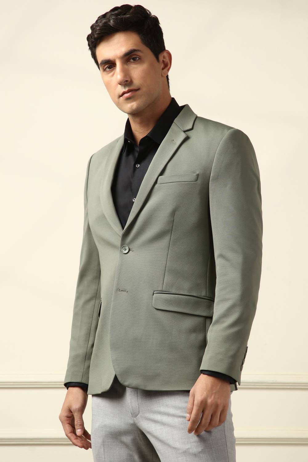 Peter England Solid Tuxedo Style Formal Men Blazer - Green - Image 4