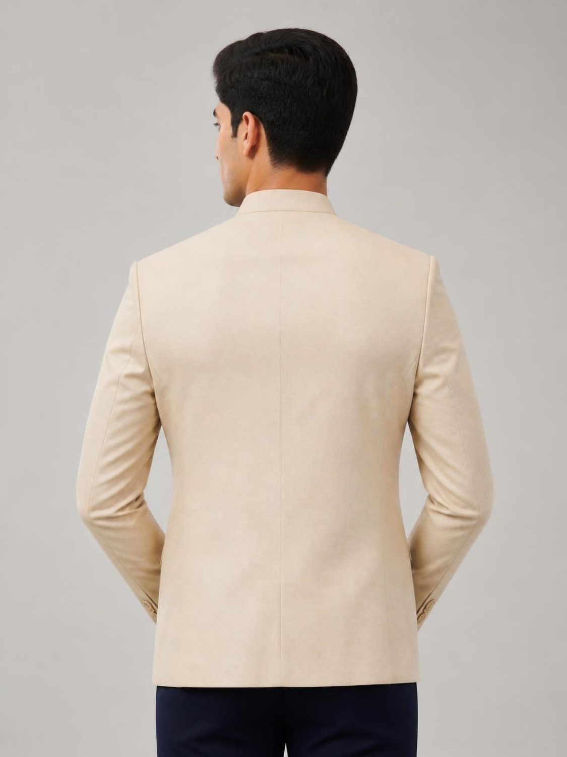Image of PARK AVENUE Men Solid Bandhgala Formal Blazer (Beige)