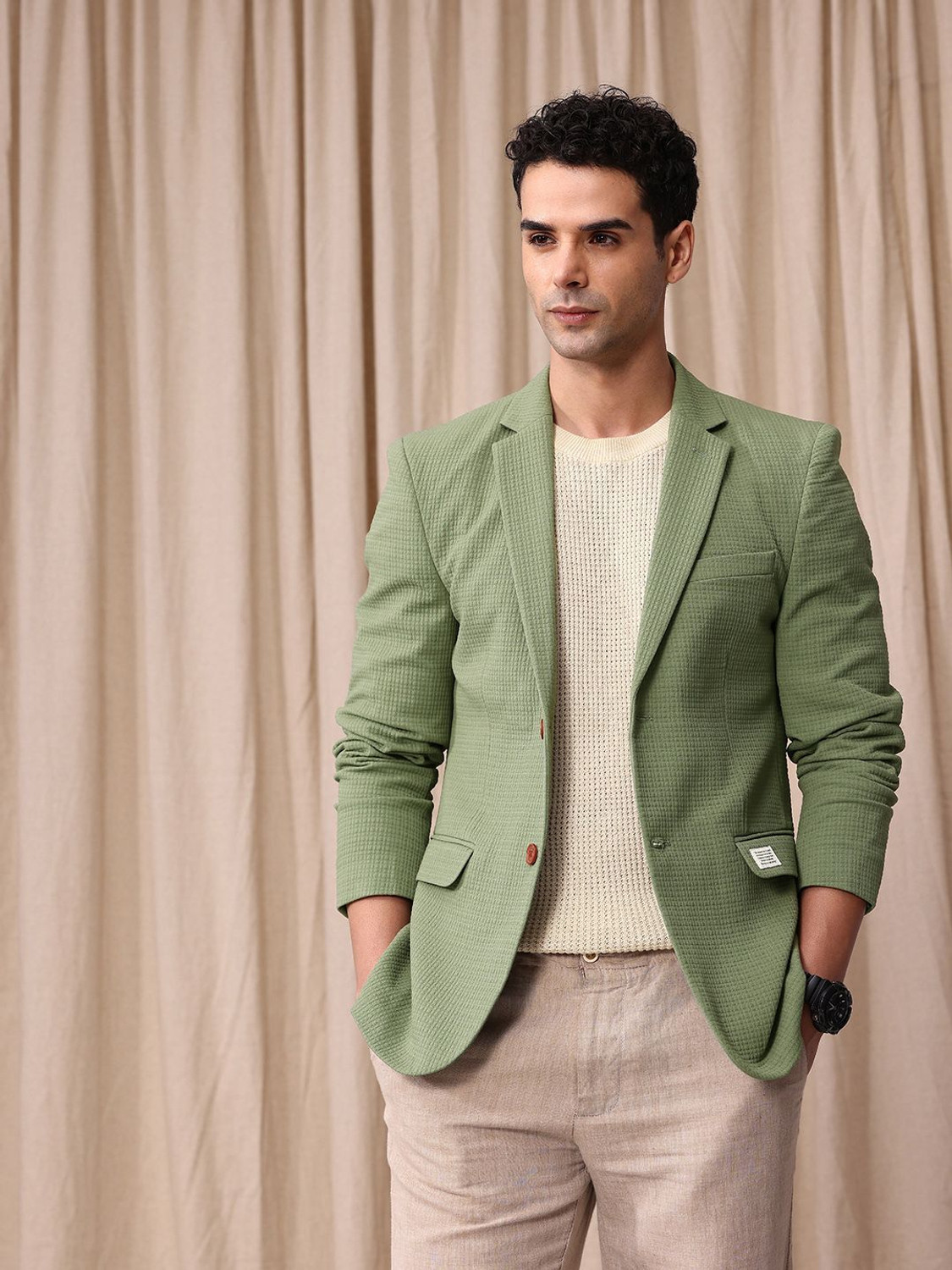 Image of Mr Bowerbird Self Design Single Breasted Casual Men Blazer