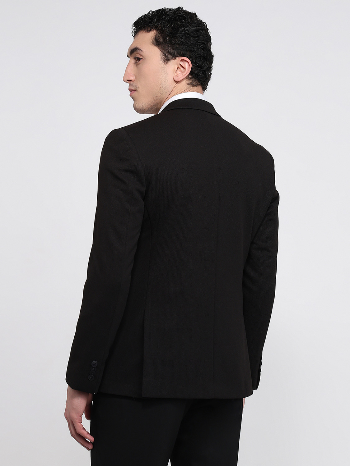 Image of PARK AVENUE Men Solid Bandhgala Formal Blazer (Black)