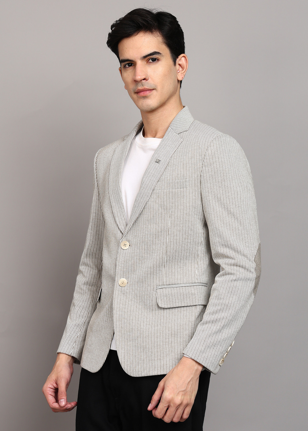 Image of KILLER Men Striped Single Breasted Casual Blazer (Beige)