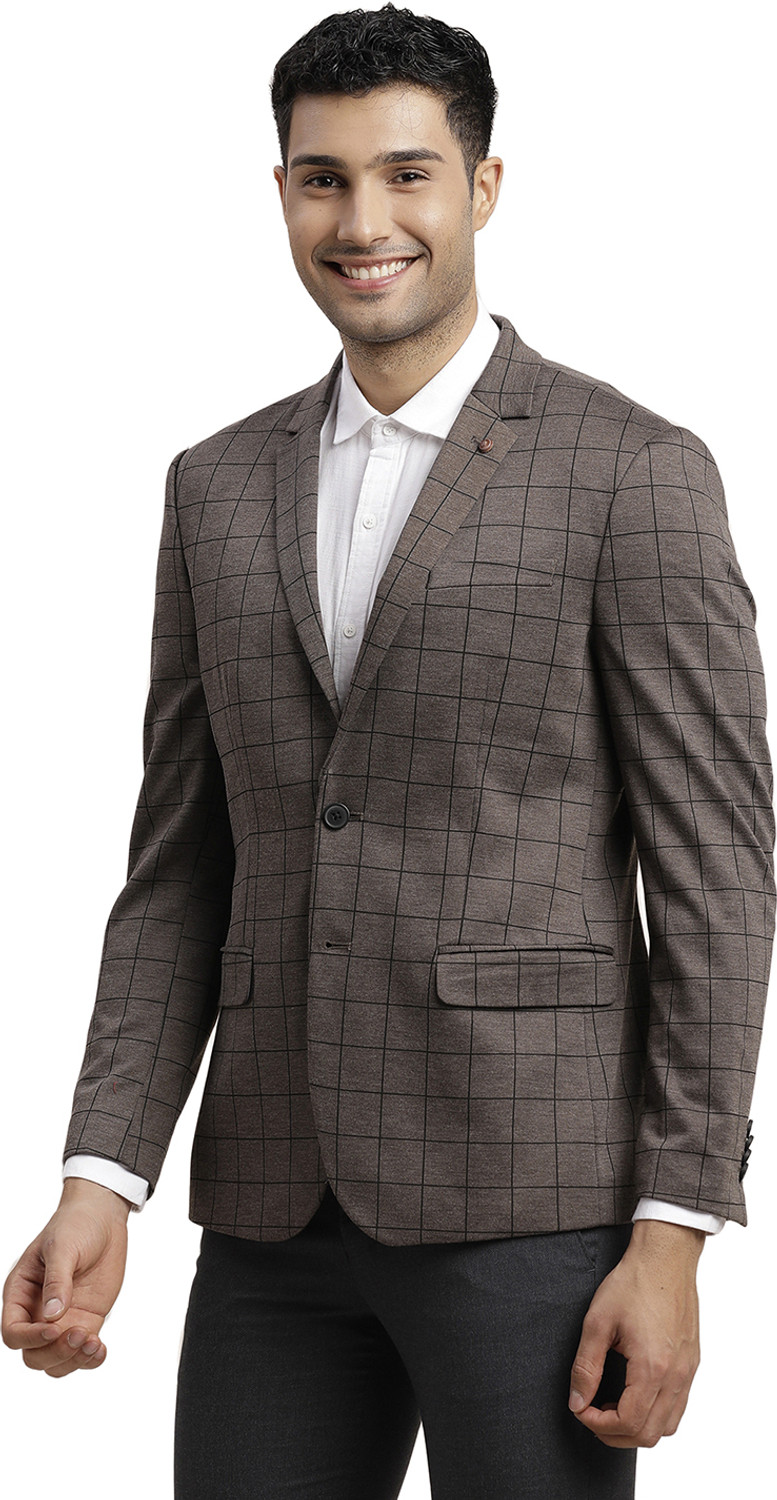 Image of TURTLE Men Checkered Single Breasted Casual Blazer (Maroon)