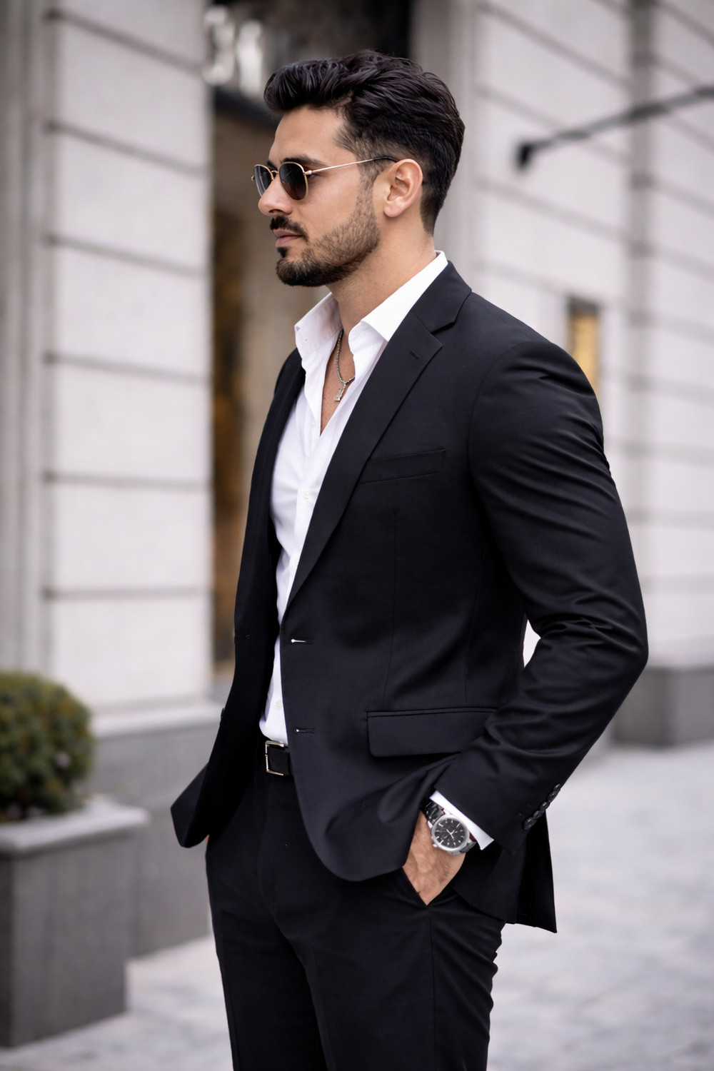 Image of TINZ Solid Mandarin Casual Men Blazer
