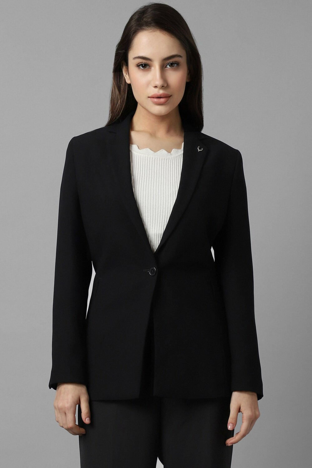 Image of Allen Solly Solid Single Breasted Formal Women Blazer