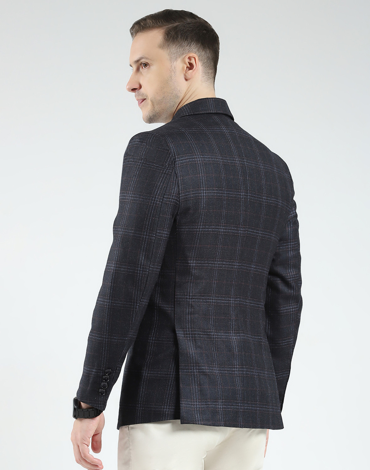 Image of MONTE CARLO Checkered Mandarin Casual Men Blazer