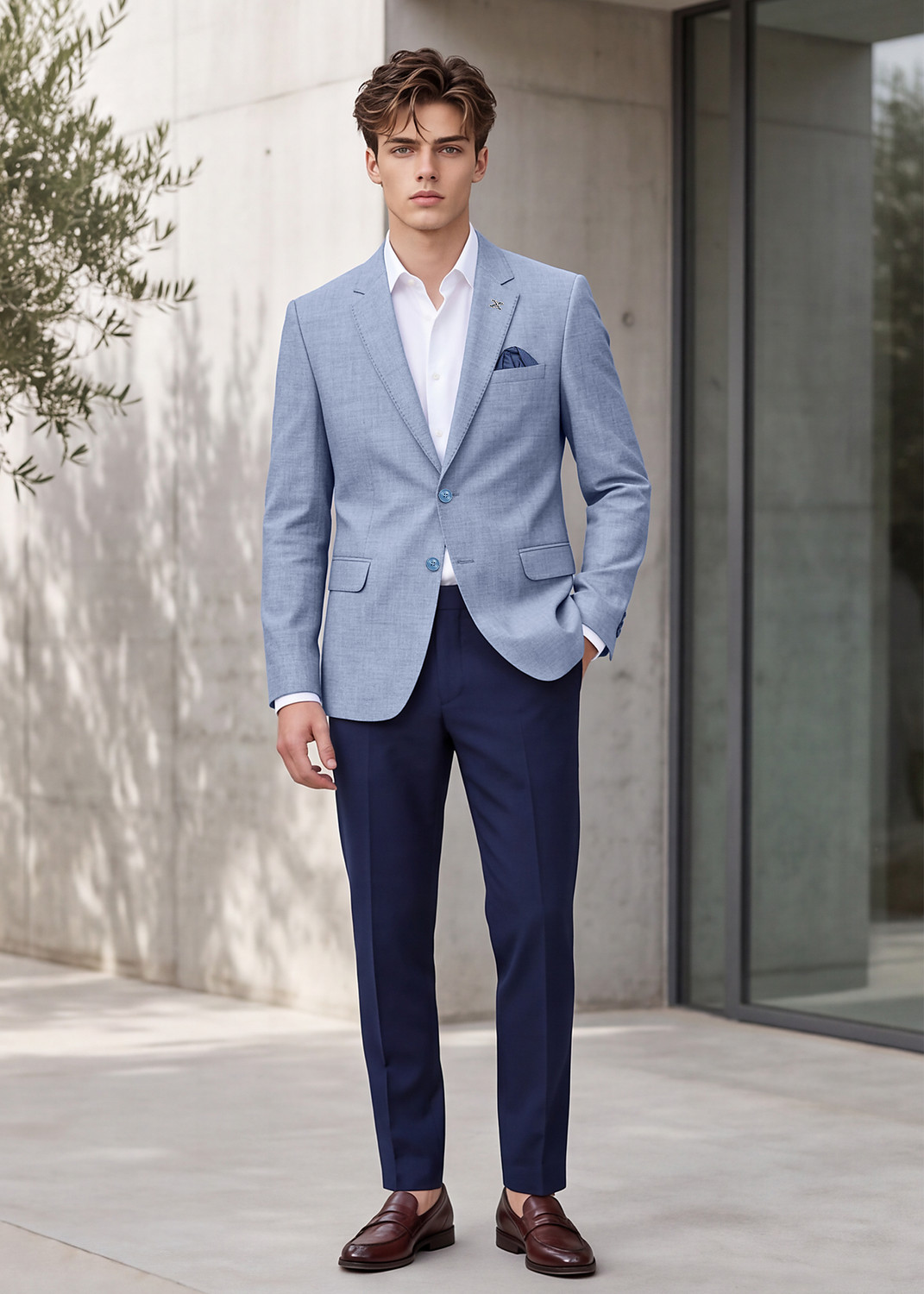 Image of KILLER Men Solid Single Breasted Casual Blazer (Blue)