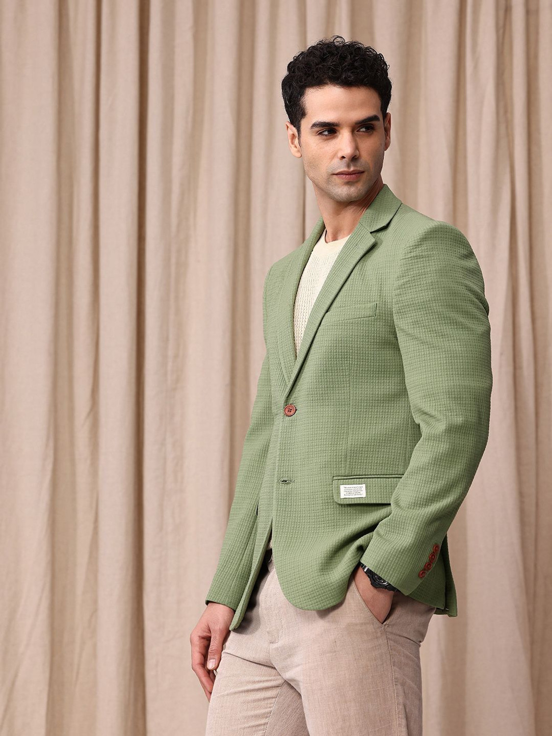Image of Mr Bowerbird Self Design Single Breasted Casual Men Blazer