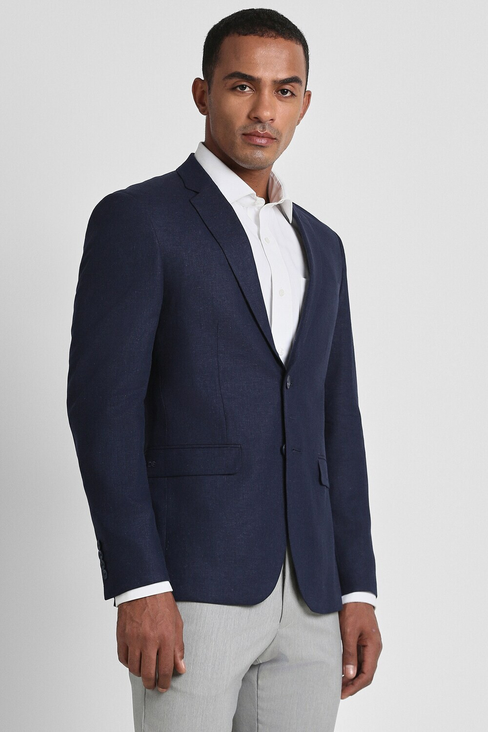 Image of PETER ENGLAND Men Solid Single Breasted Formal Blazer (Dark Blue)