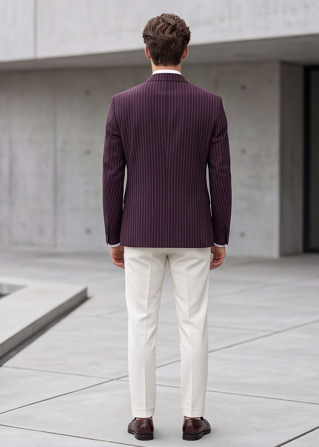 Image of KILLER Men Striped Double Breasted Casual Blazer (Maroon)