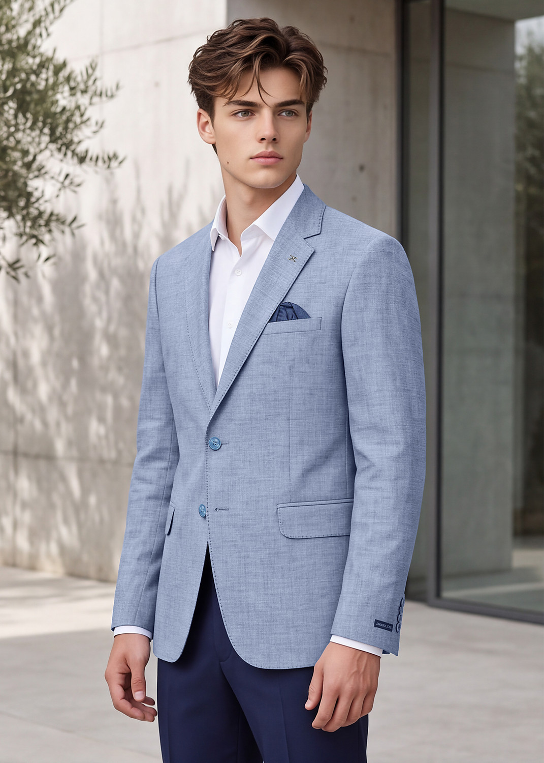 Image of KILLER Men Solid Single Breasted Casual Blazer (Blue)