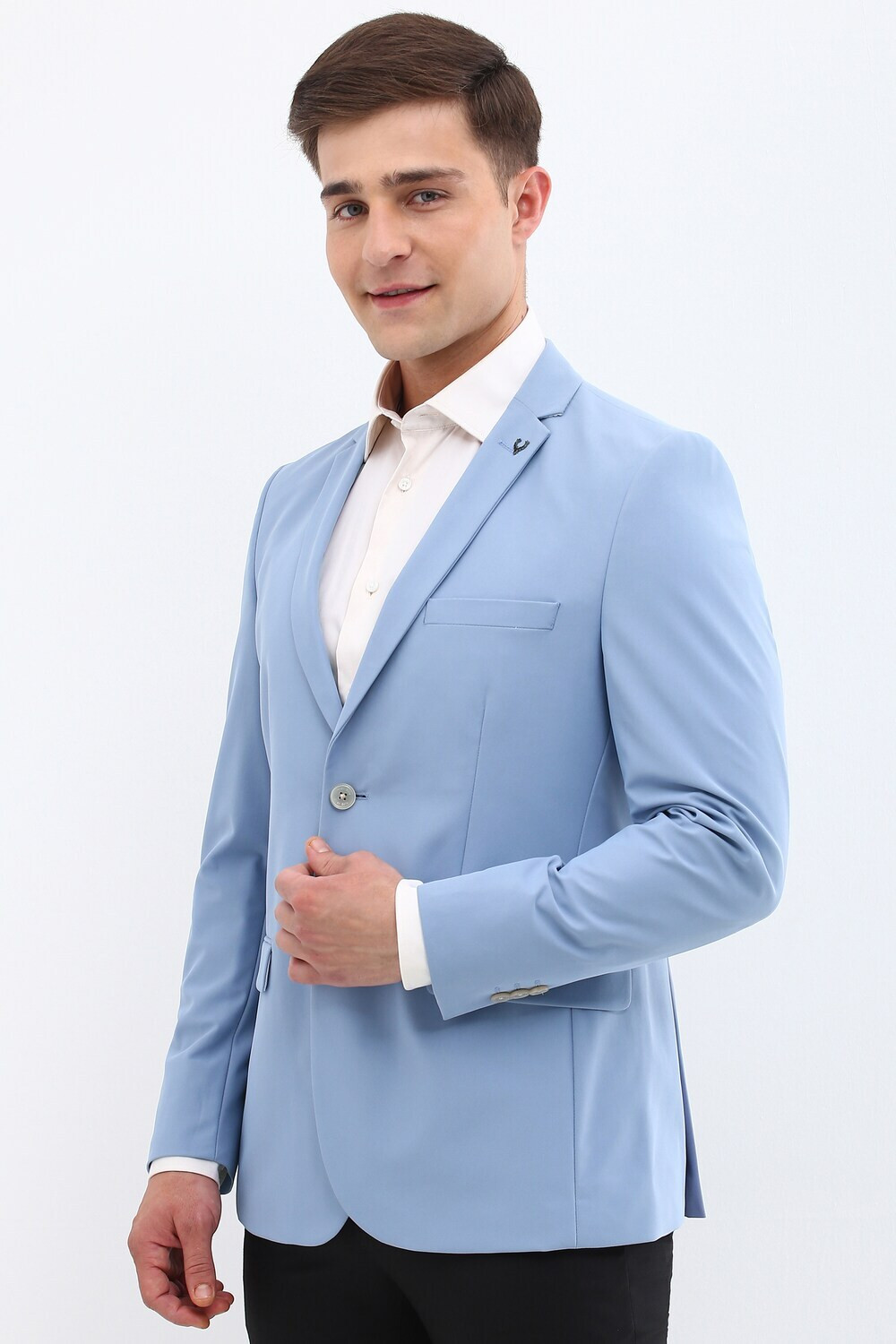 Image of Allen Solly Men Solid Single Breasted Formal Blazer (Light Blue)
