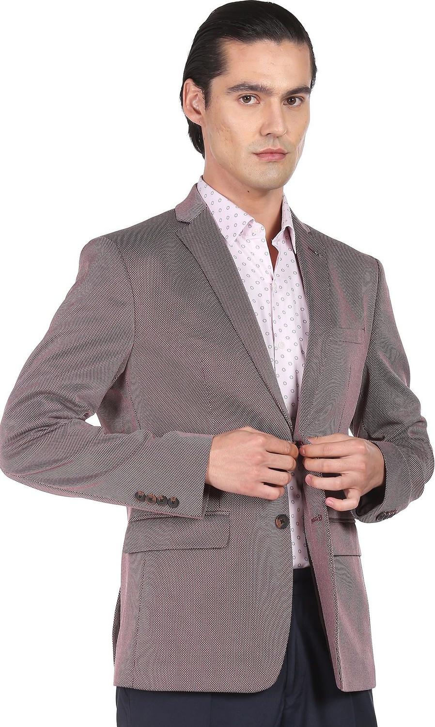 Image of ARROW Men Self Design Single Breasted Formal Blazer (Purple)