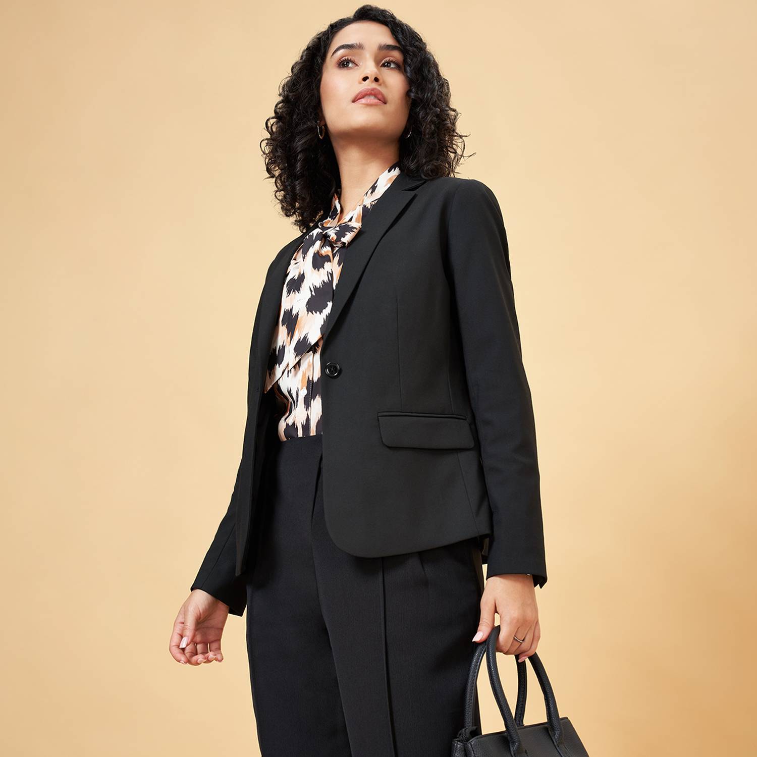 Annabelle by Pantaloons Solid Mandarin Casual Women Blazer
