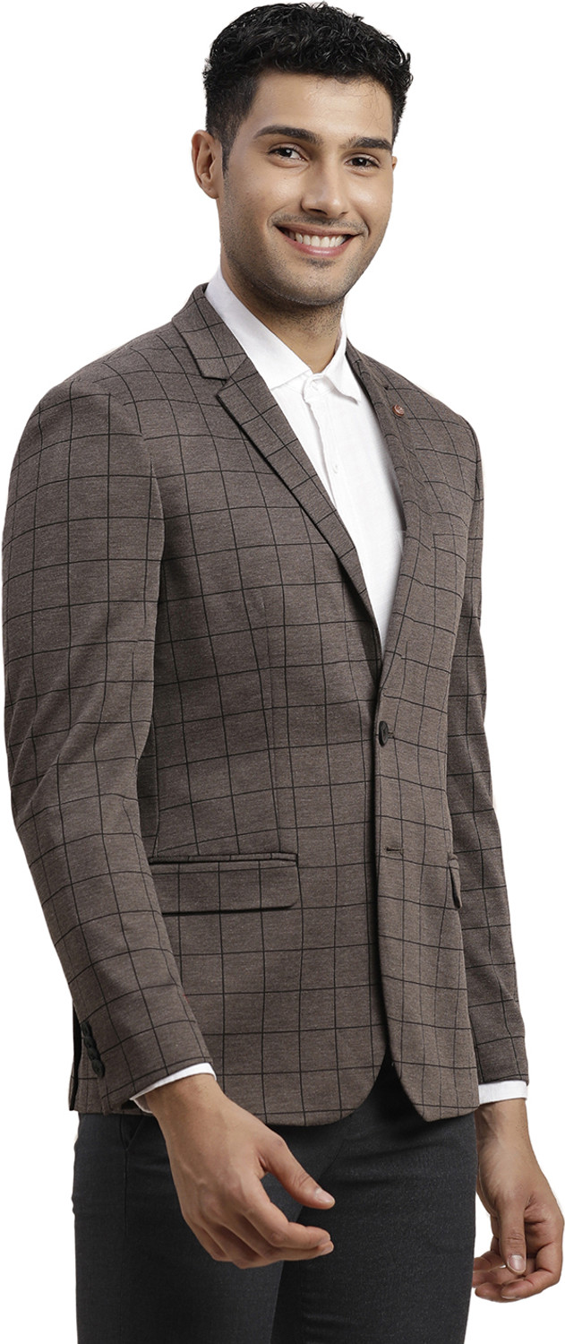 Image of TURTLE Men Checkered Single Breasted Casual Blazer (Maroon)