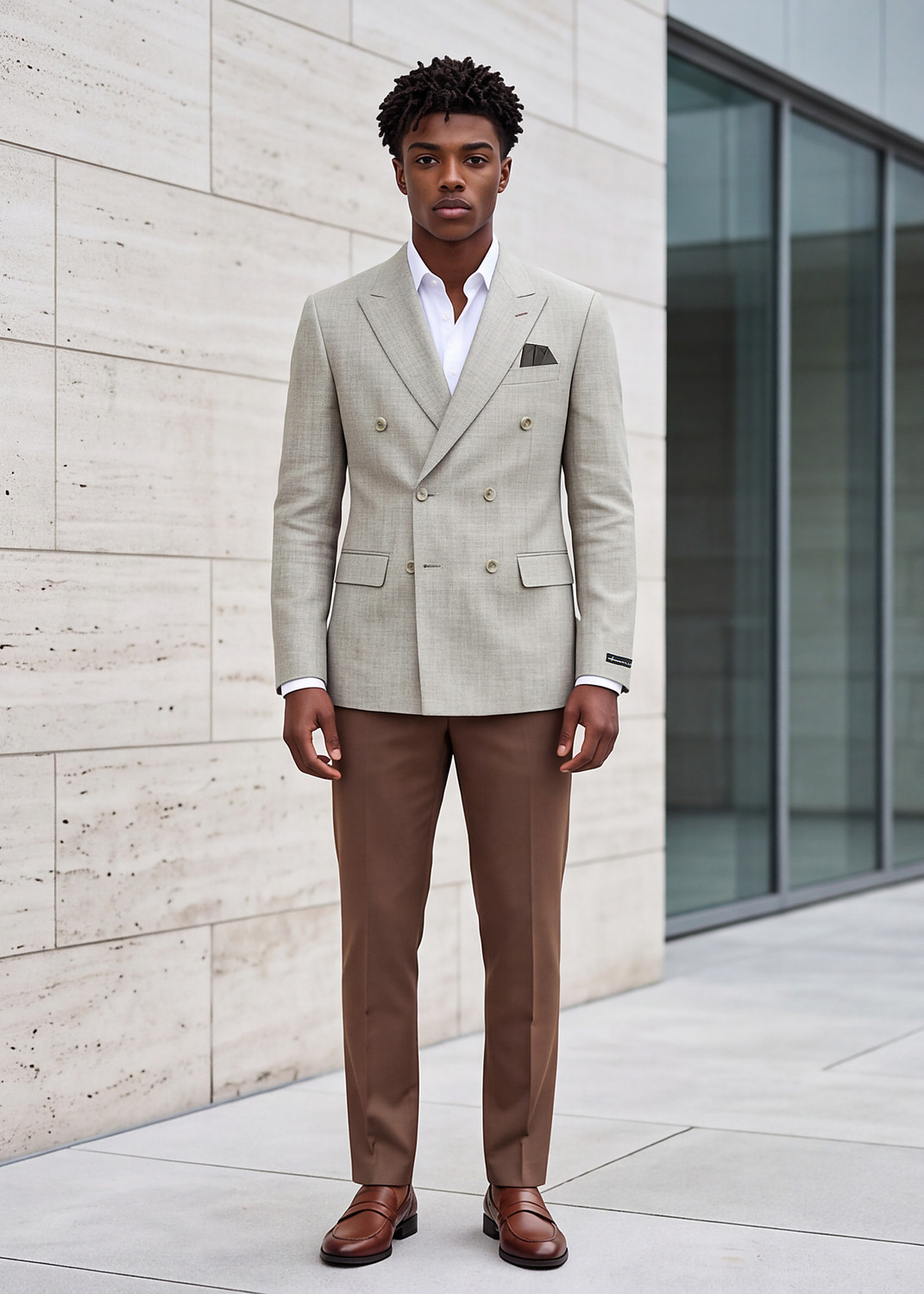 Image of KILLER Men Solid Double Breasted Casual Blazer (Brown)