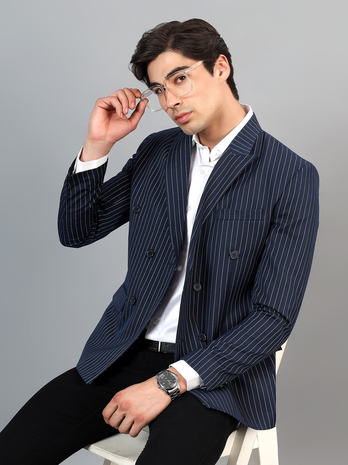 Image of Rajniti Striped Double Breasted Casual, Festive, Festive & Wedding, Formal, Lounge Wear, Party, Wedding Men Blazer