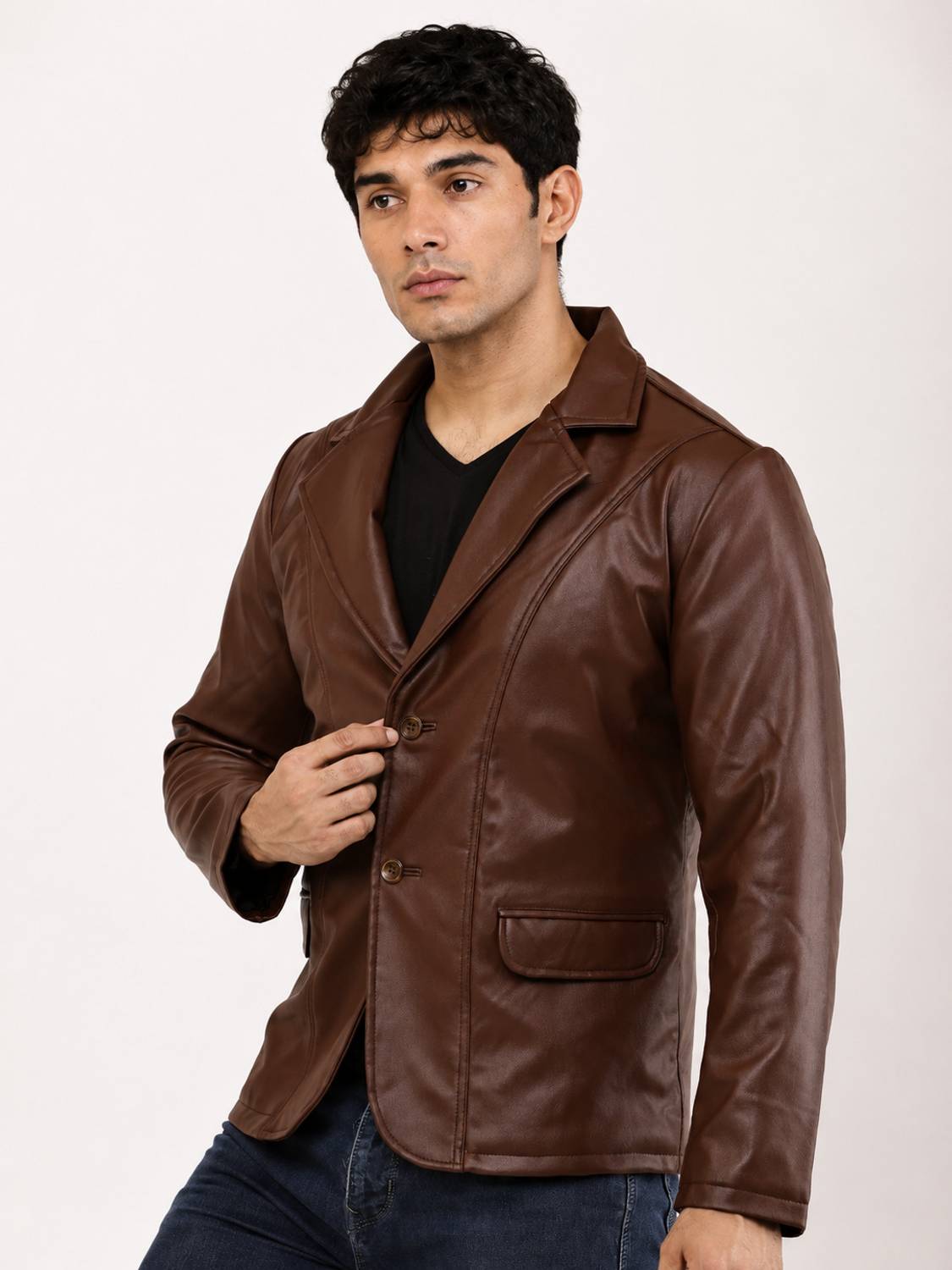 Wolver Solid Single Breasted Brown Blazer - Image 3