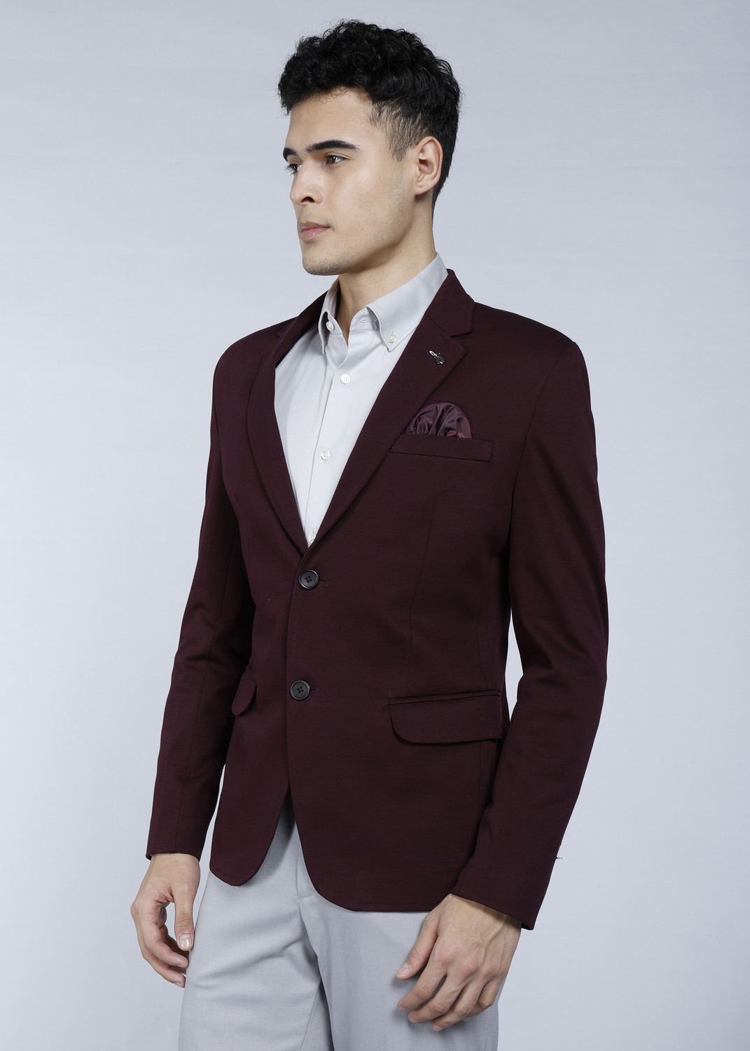Image of KILLER Men Solid Single Breasted Casual Blazer (Maroon)