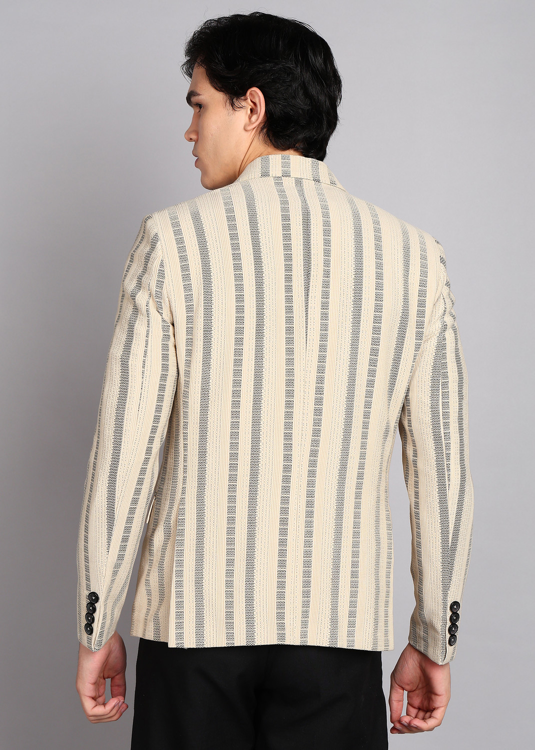 Image of KILLER Men Striped Single Breasted Casual Blazer (Beige, Black)
