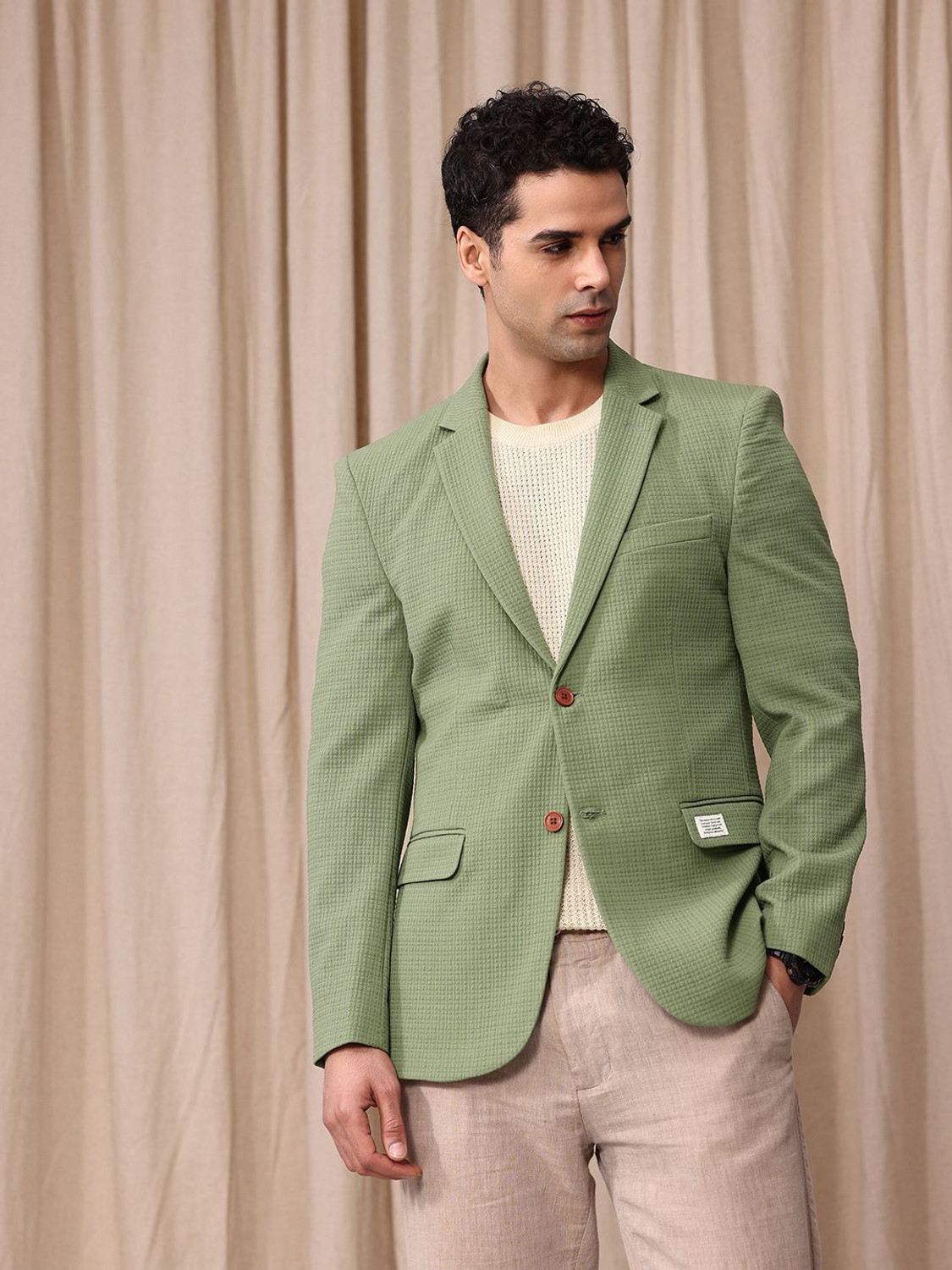 Image of Mr Bowerbird Self Design Single Breasted Casual Men Blazer
