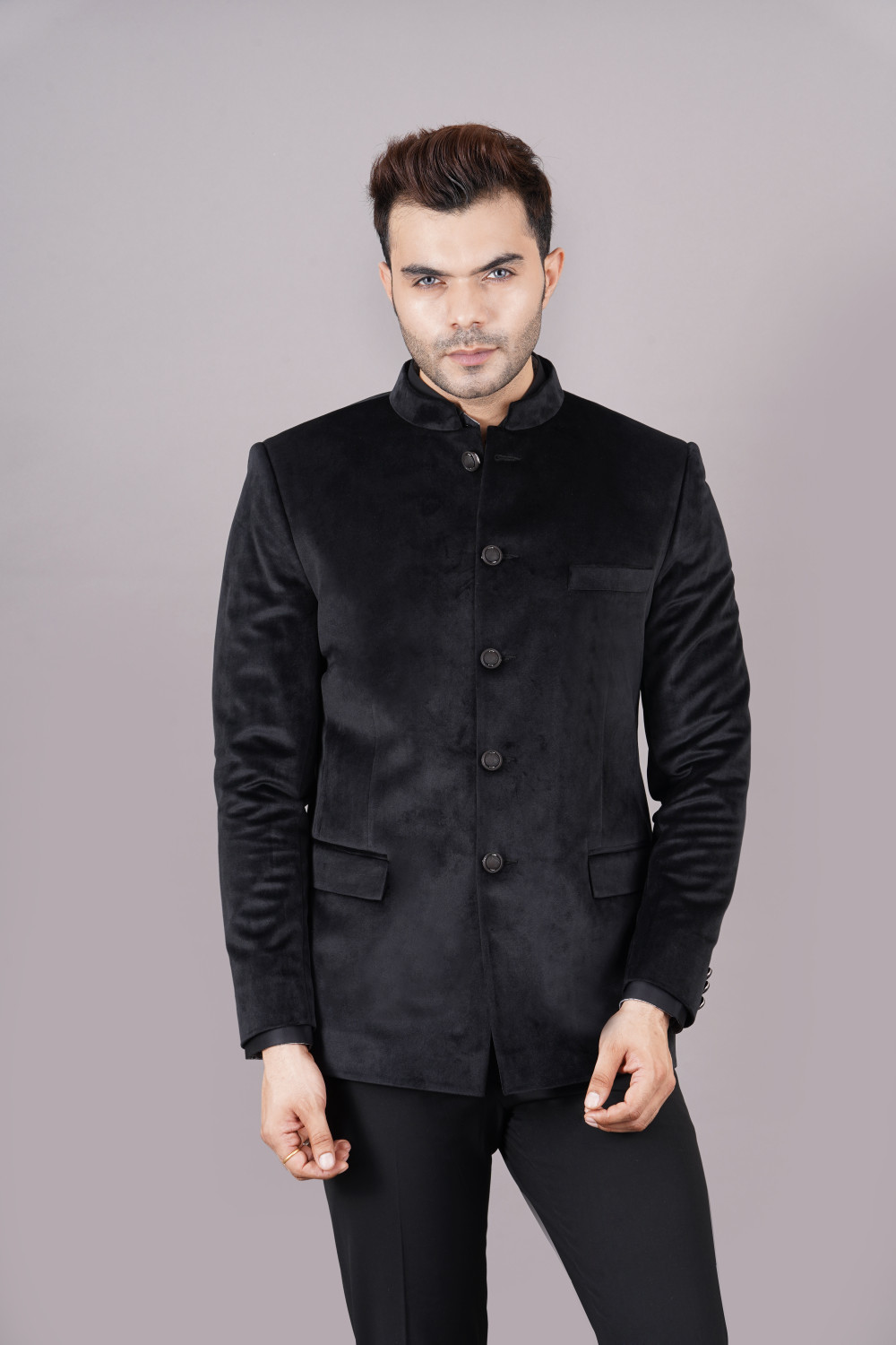 Image of bloomingfashion Solid Bandhgala Party Men Blazer