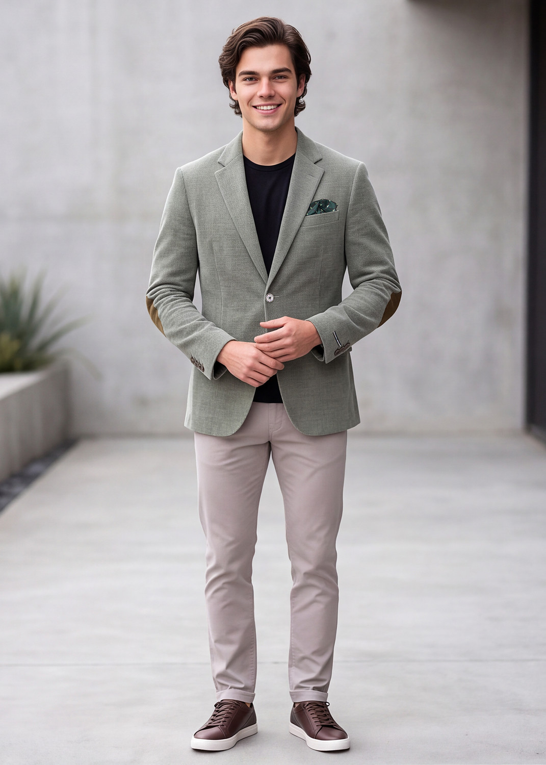 Image of KILLER Men Solid, Striped Single Breasted Casual Blazer (Grey)