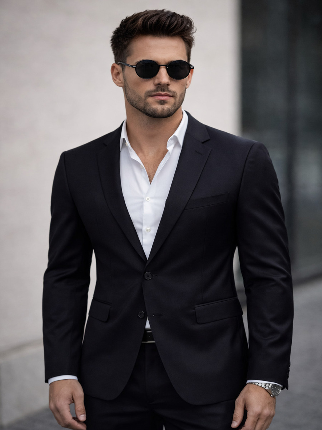 Image of TINZ Solid Mandarin Casual Men Blazer