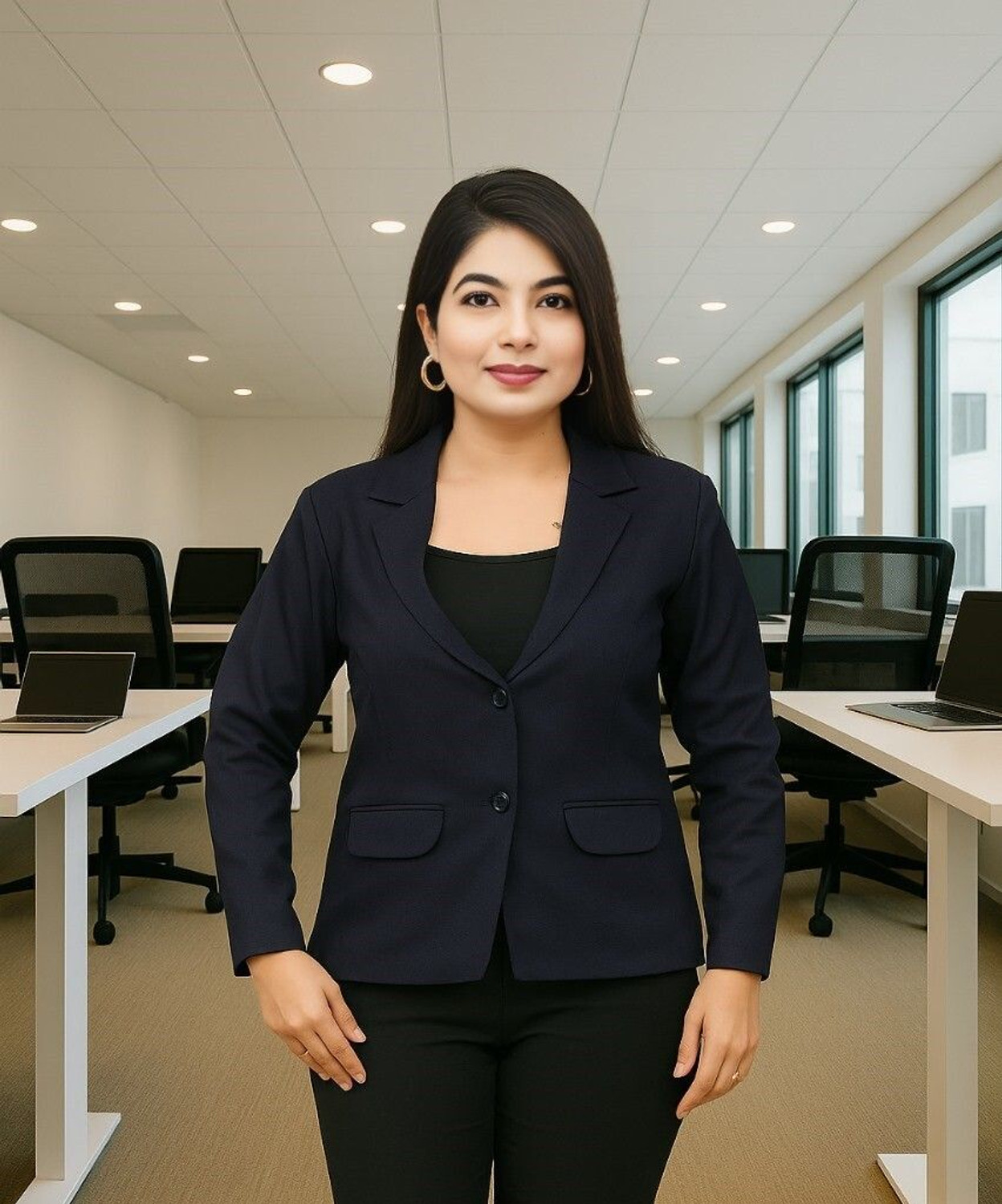 Image of TrendArc Solid Single Breasted Formal Women Blazer