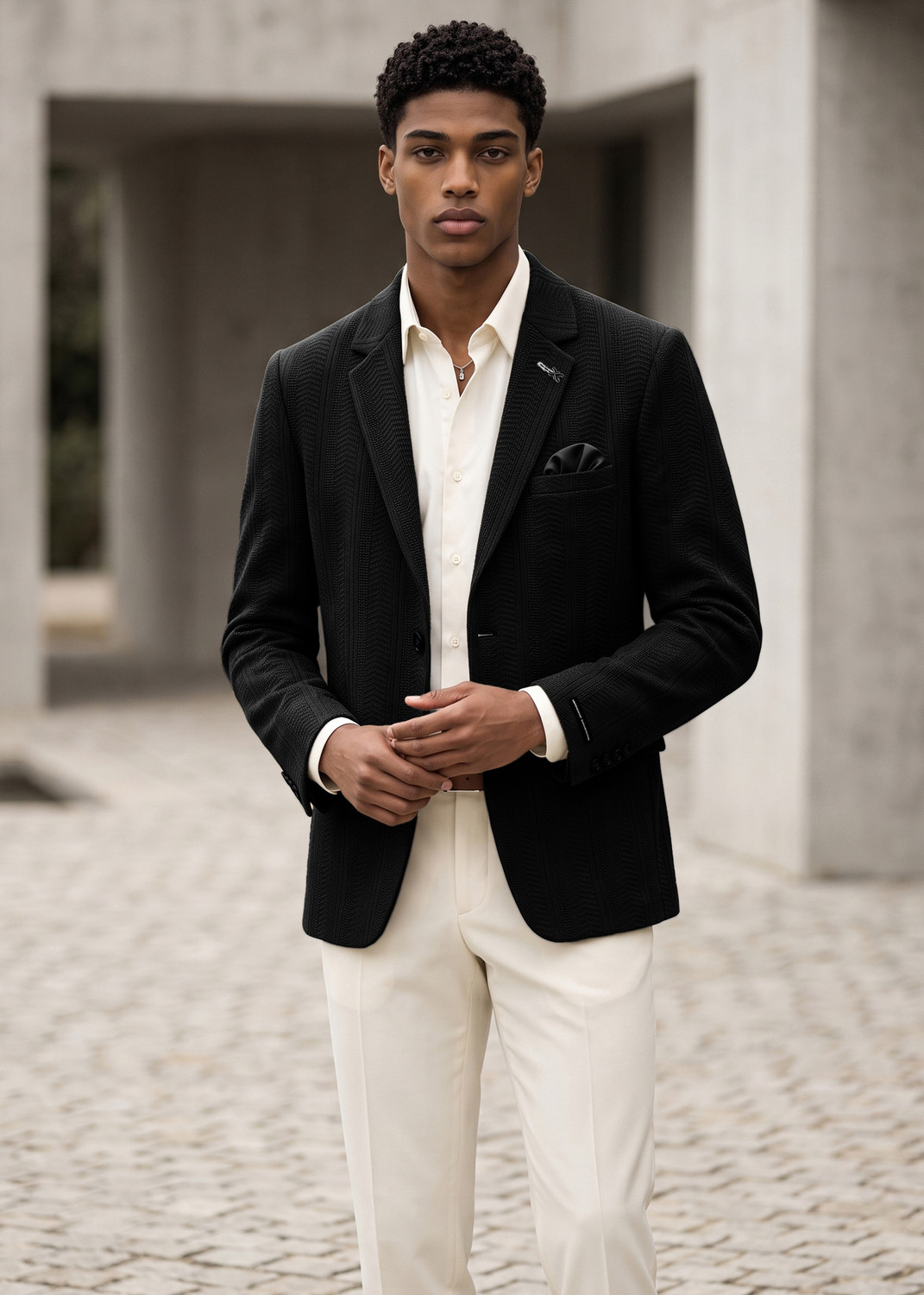 Image of KILLER Men Self Design Single Breasted Casual Blazer (Black)