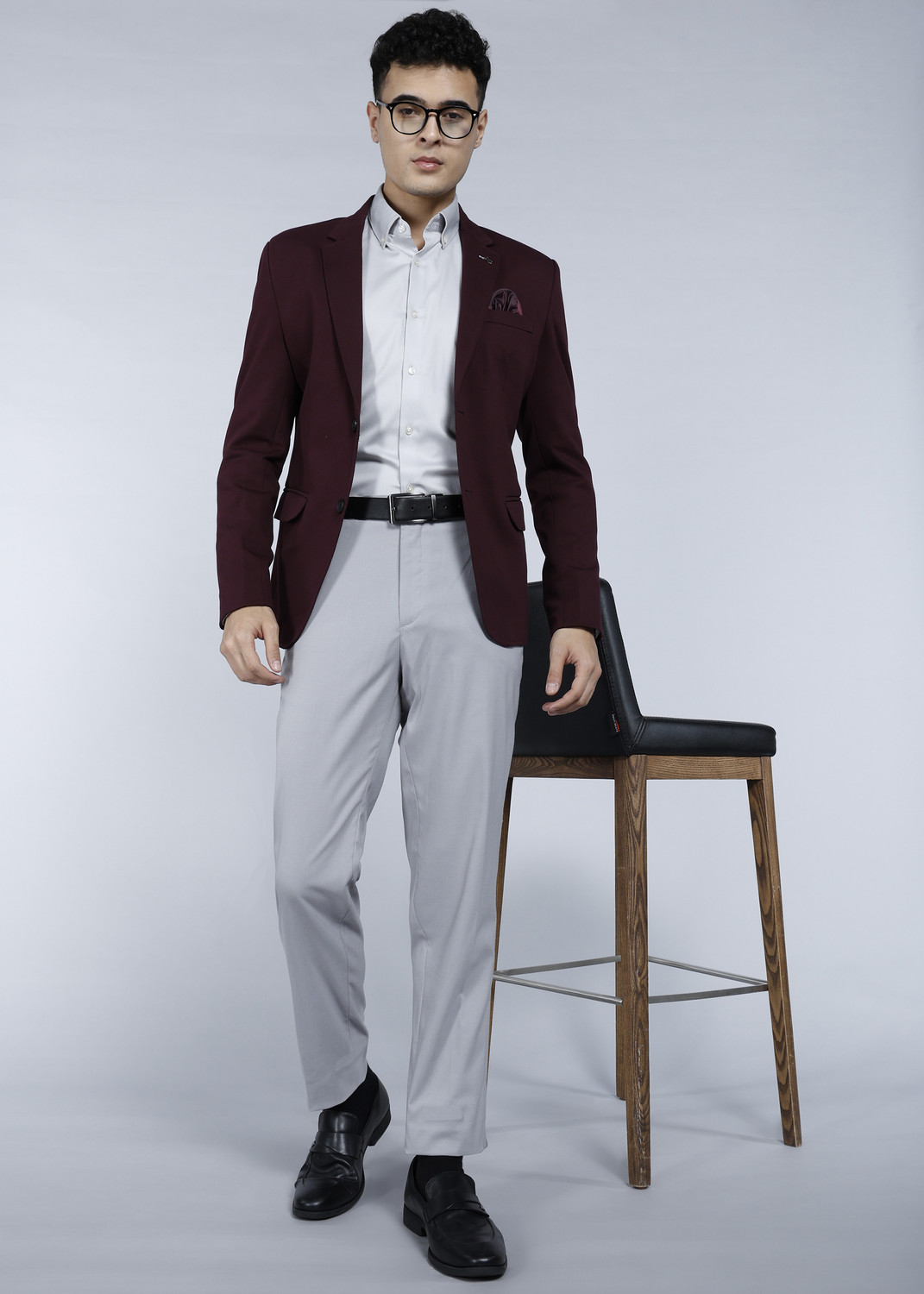 Image of KILLER Men Solid Single Breasted Casual Blazer (Maroon)