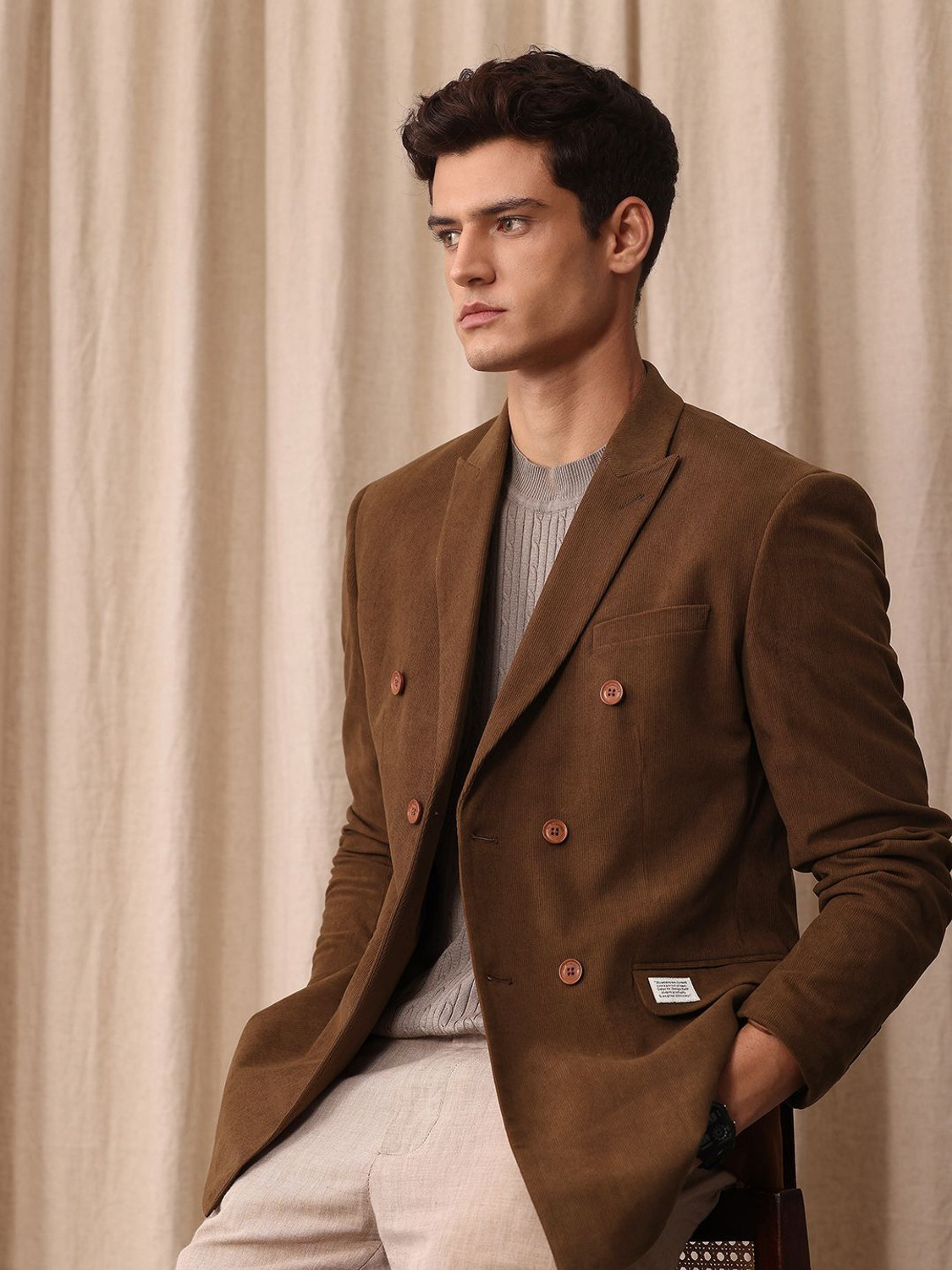 Image of Mr Bowerbird Solid Double Breasted Casual Men Blazer