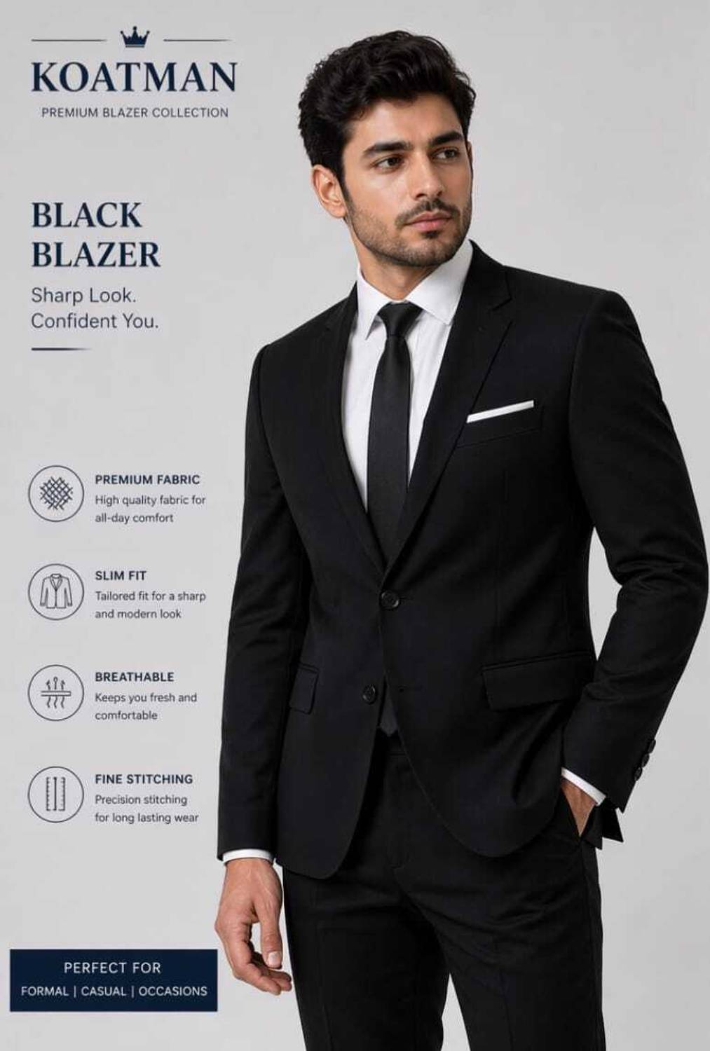 KOAT MAN Solid Black Blazer - Image 1