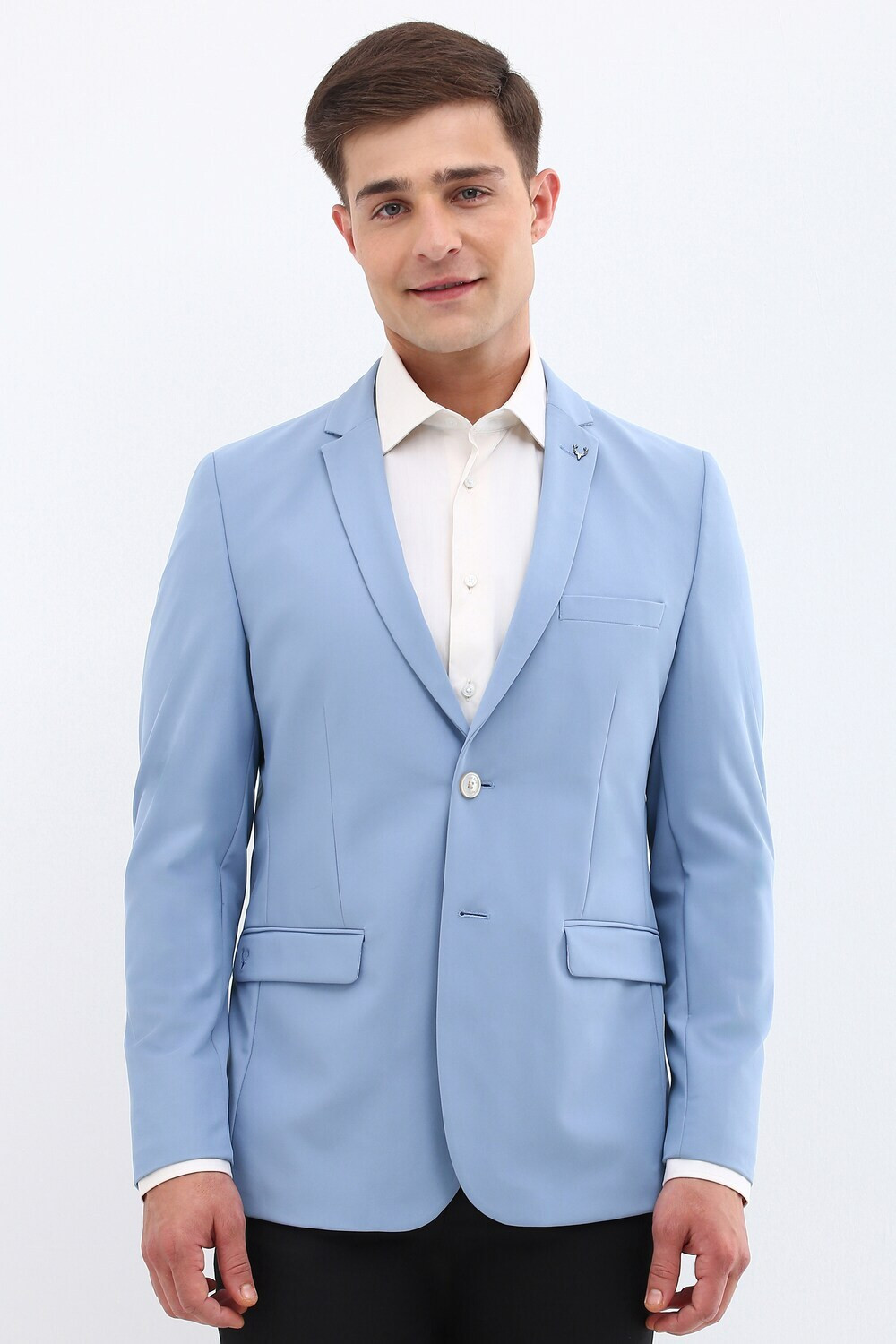Image of Allen Solly Men Solid Single Breasted Formal Blazer (Light Blue)