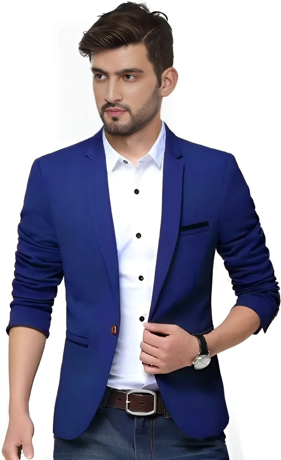 Image of Darbar In Men Solid Single Breasted Casual, Formal, Festive & Wedding Blazer (Blue)