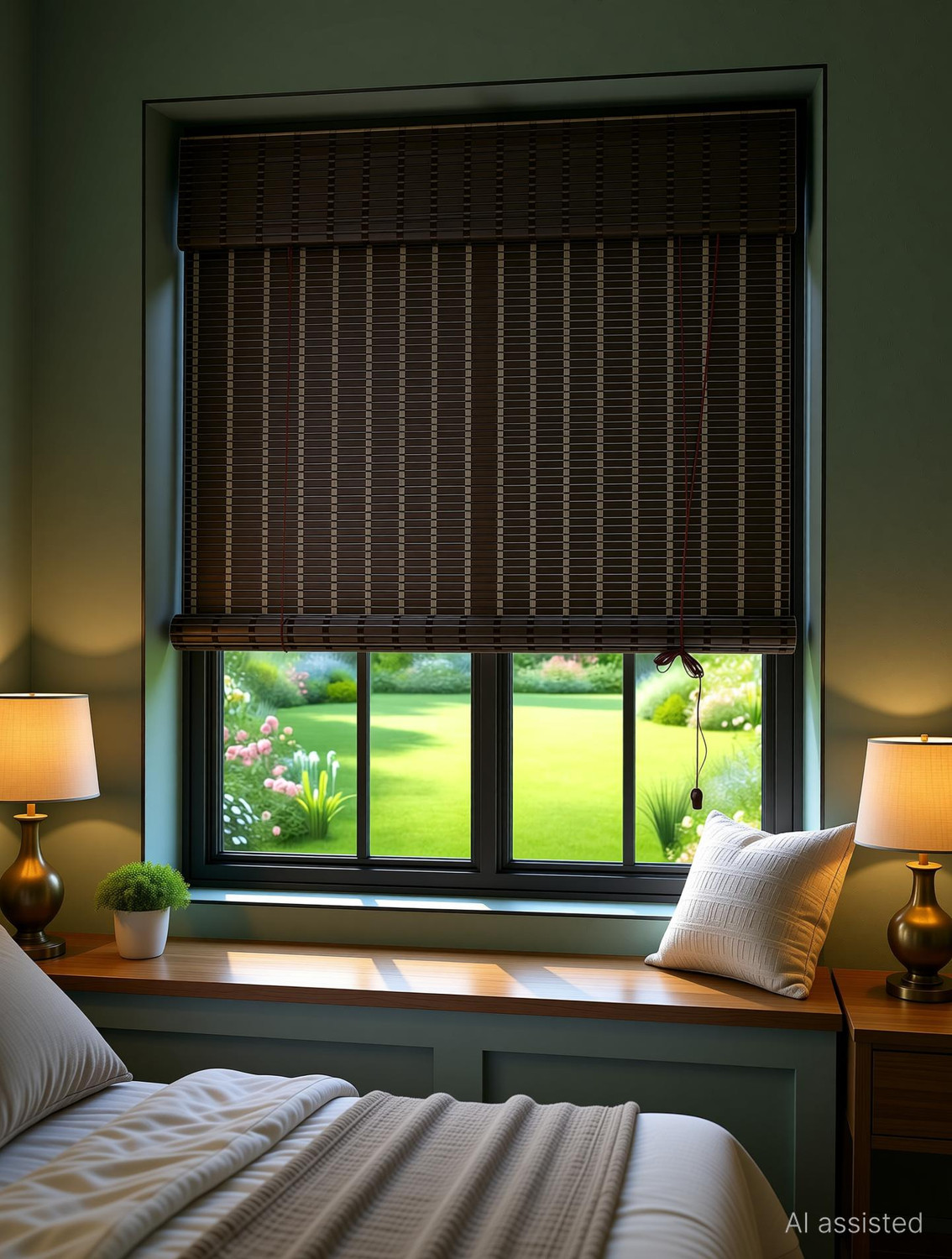 Image of RK DECOR Roller Blind Cord Drawn On Window