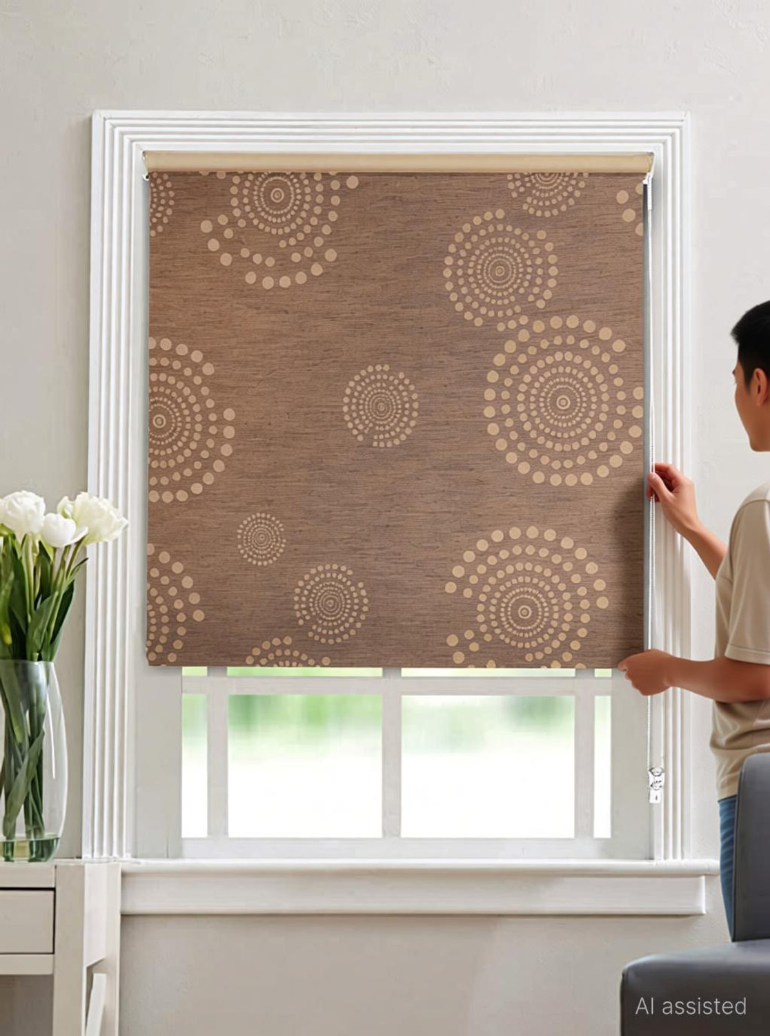 Image of GD GC Roller Blind Cord Drawn On Window