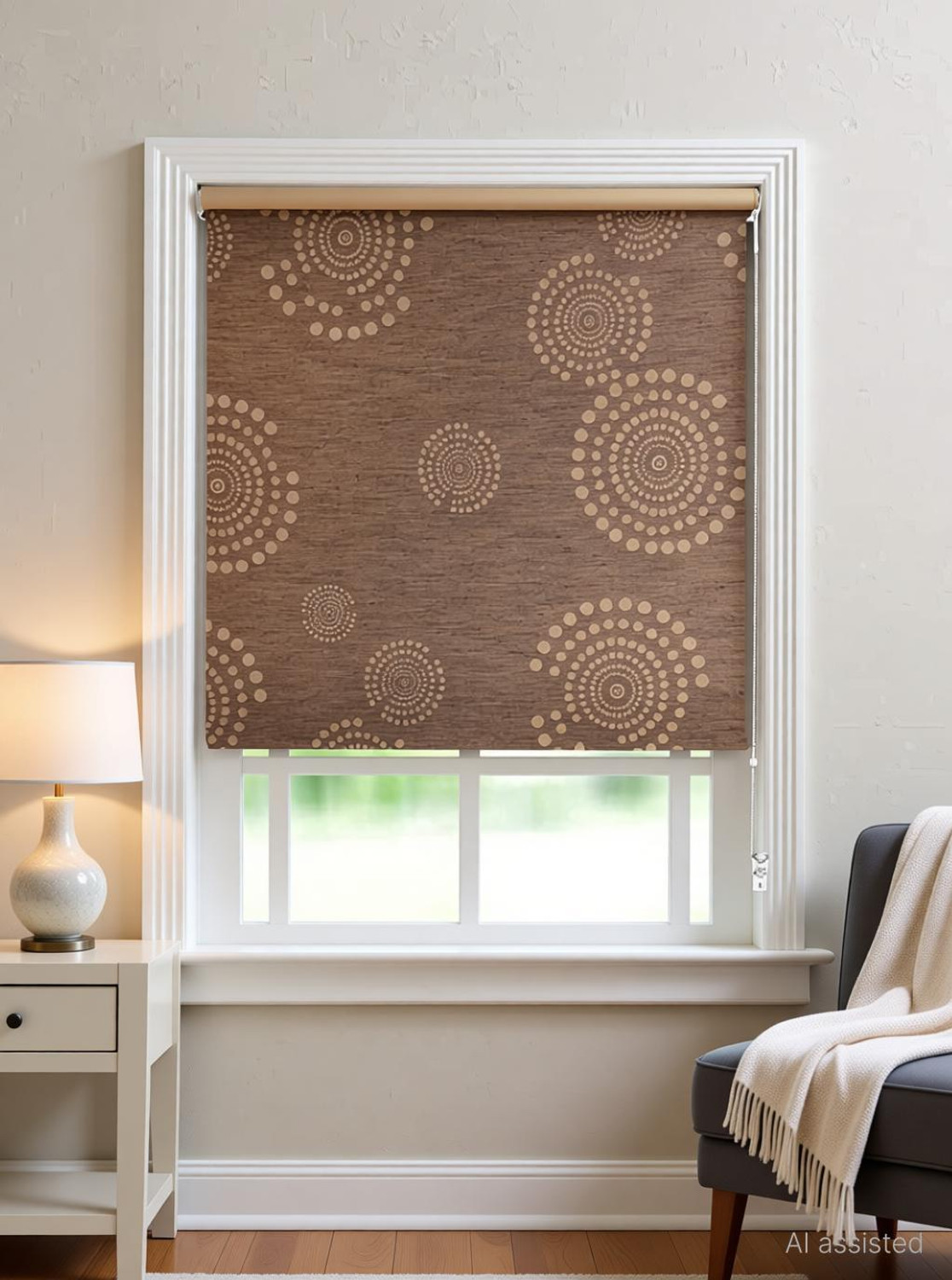 Image of GD GC Roller Blind Cord Drawn On Window