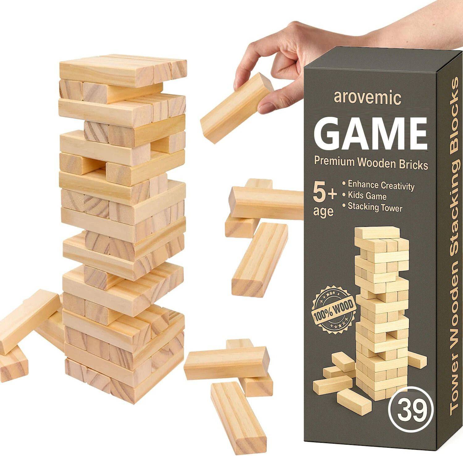 arovemic Toy Jenga Wooden Block Stacking Tower Game for Kids Ages 5+