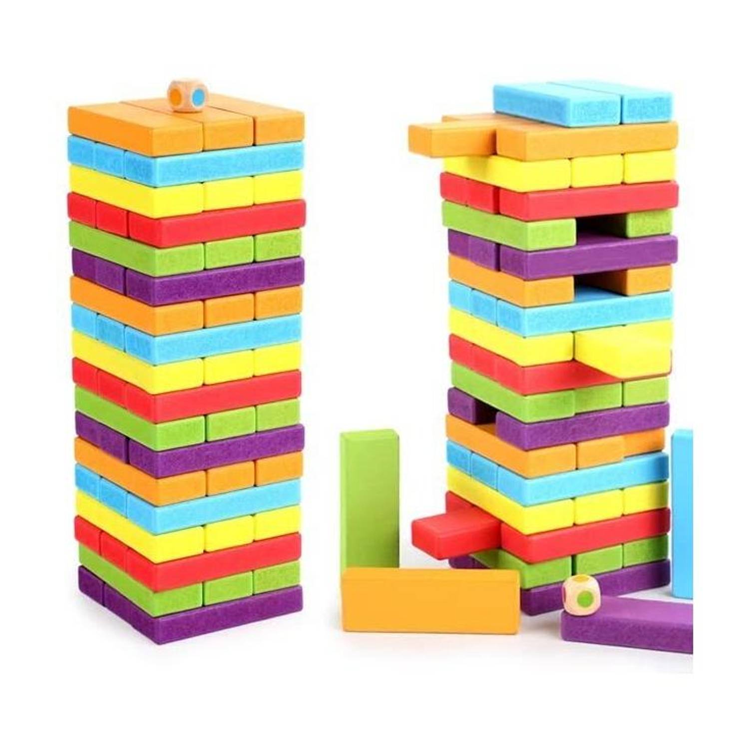 AKSHALI HUB 54 pcs Color Zenga Colorful Wooden Blocks Tumbling Tower