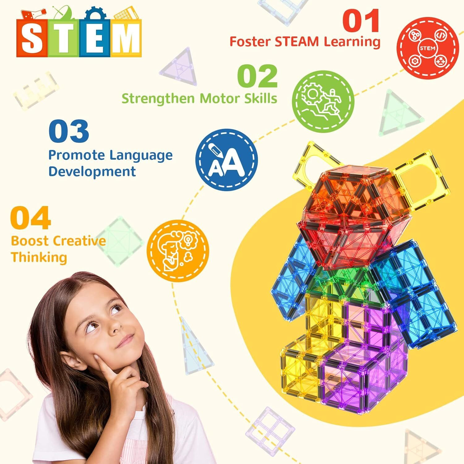 Image of Learn With Fun Premium Magnet Blocks Toy, Non-Toxic Magnetic Tiles Game for 3+ Year Kids