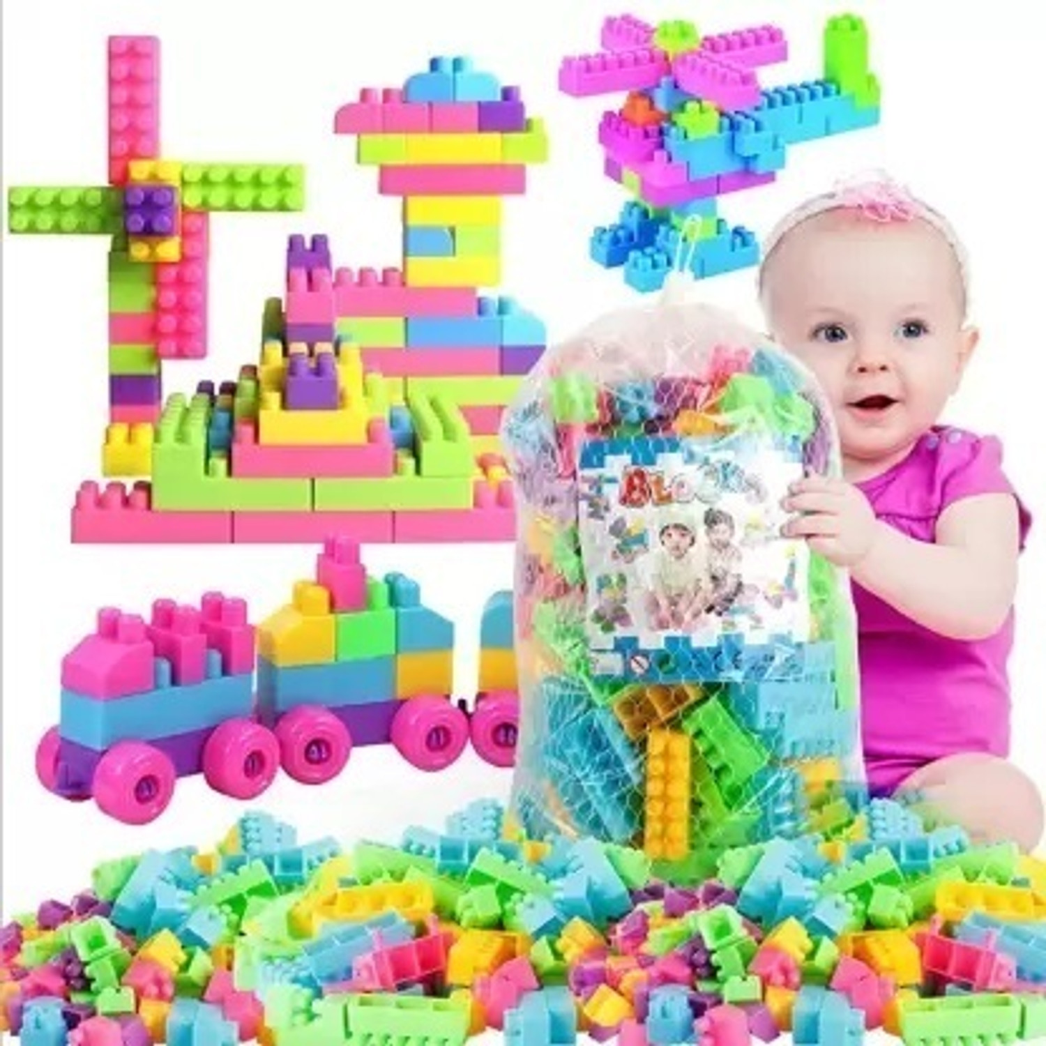 Image of Sharvil DIY Plastic Building Blocks for Kids 50+ pcs (Multicolor)
